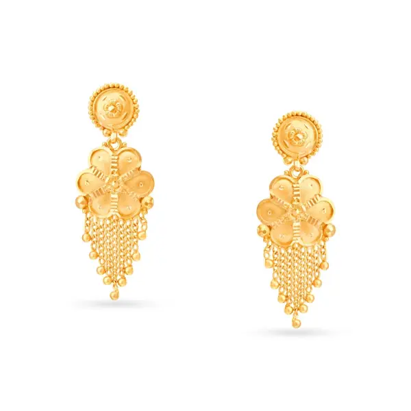22K Gold Floral Designer Necklace Set with Matching Earrings